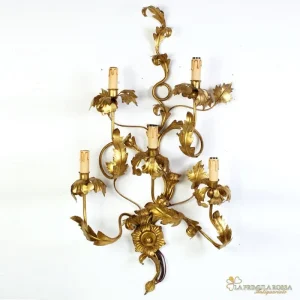 Applique dorato foglie d'acanto a 5 bracci luci Lampada da parete stile antico