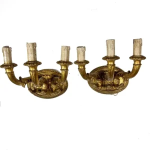 Coppia Applique vintage antichi in legno dorato stile barocco lampada da parete